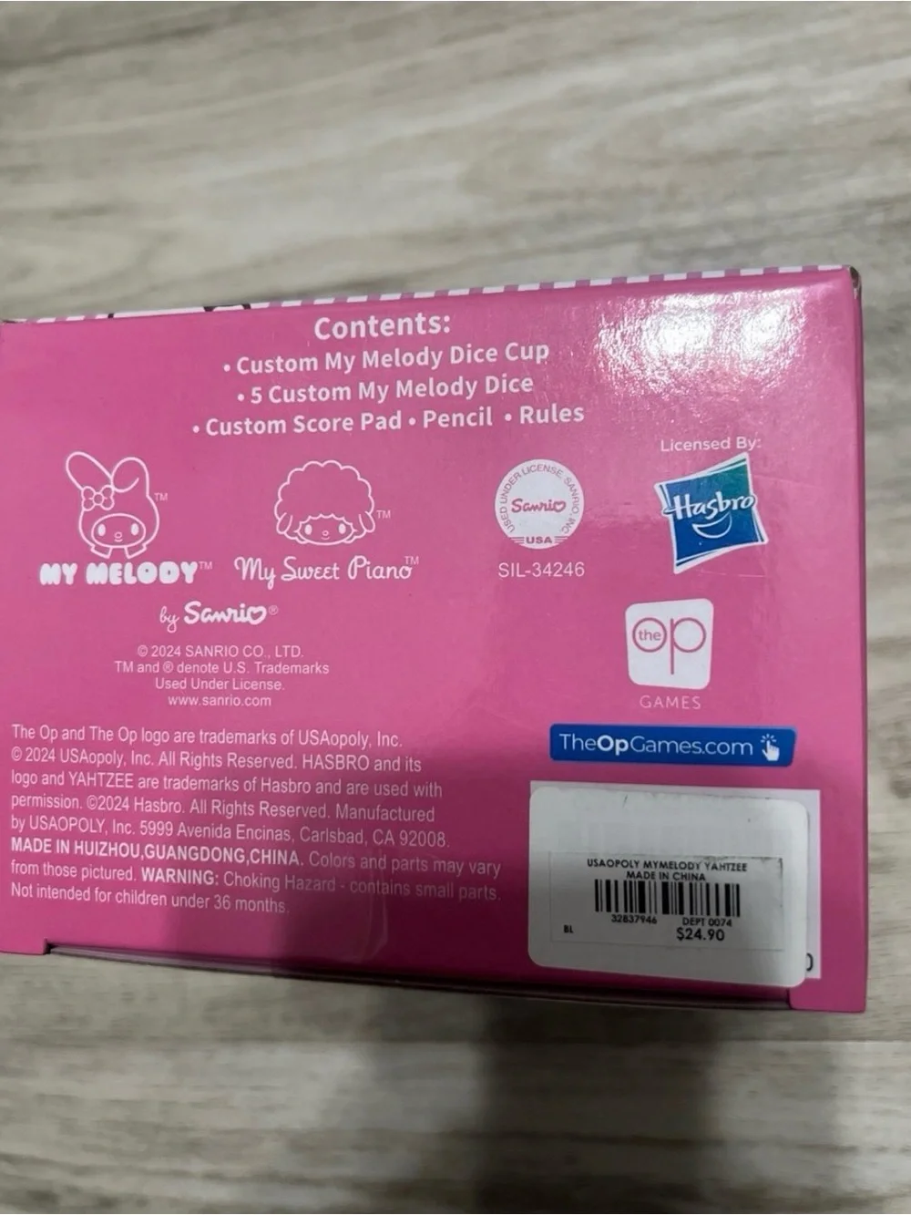 My Melody Pink Collectible Yahtzee dice game